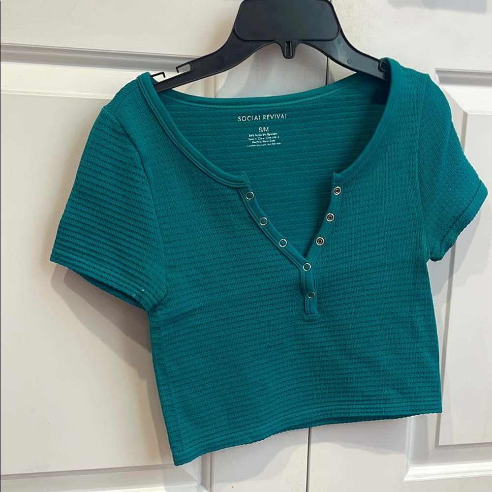 Teal Ribbed Crop Top